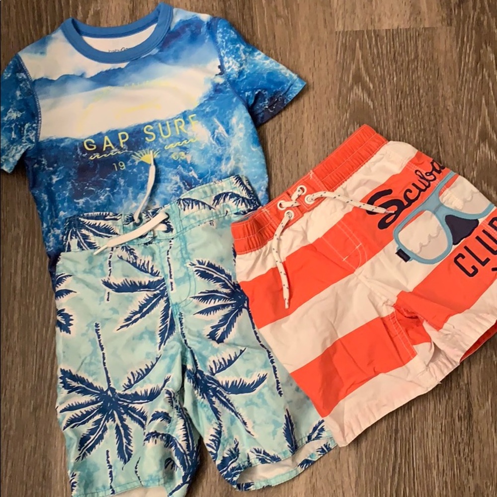 Gap old navy boy 4-5y swim shorts rash guard set